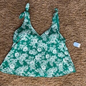 NWT Lands' End Teal Green Floral Swim Top size 18